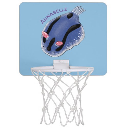 Cute happy blue nudibranch cartoon illustration mini basketball hoop