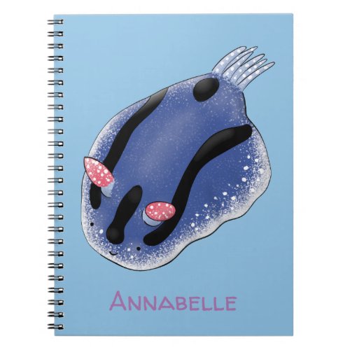 Cute happy blue nudibranch cartoon illustration notebook