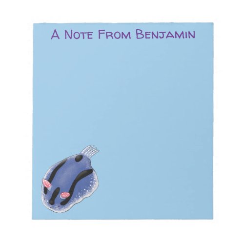 Cute happy blue nudibranch cartoon illustration notepad