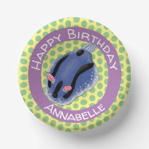 Cute happy blue nudibranch cartoon illustration paper bowls