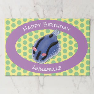 Cute happy blue nudibranch cartoon illustration paper pad