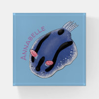 Cute happy blue nudibranch cartoon illustration
