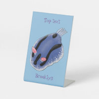 Cute happy blue nudibranch cartoon illustration