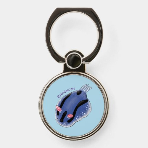 Cute happy blue nudibranch cartoon illustration phone ring stand