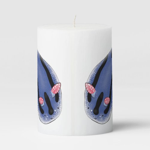 Cute happy blue nudibranch cartoon illustration pillar candle