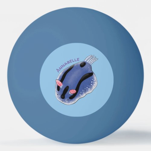 Cute happy blue nudibranch cartoon illustration ping pong ball