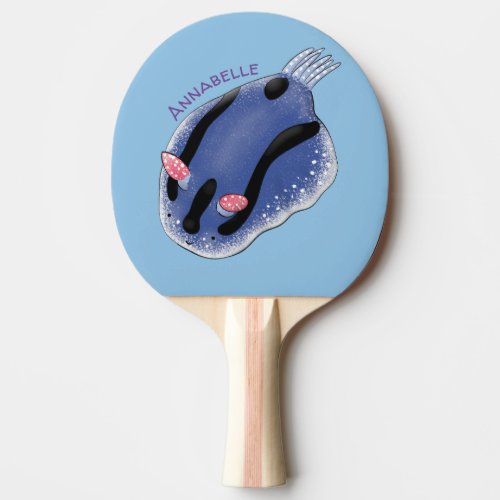 Cute happy blue nudibranch cartoon illustration ping pong paddle