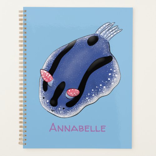 Cute happy blue nudibranch cartoon illustration planner