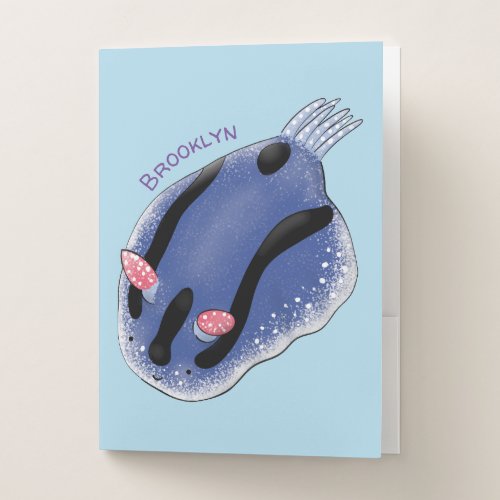 Cute happy blue nudibranch cartoon illustration pocket folder