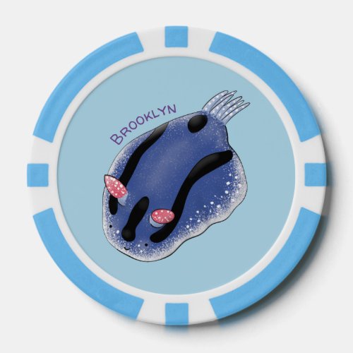 Cute happy blue nudibranch cartoon illustration poker chips