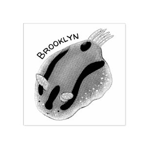 Cute happy blue nudibranch cartoon illustration rubber stamp