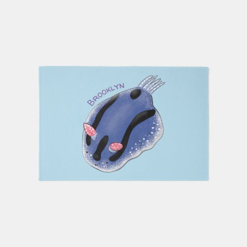 Cute happy blue nudibranch cartoon illustration rug