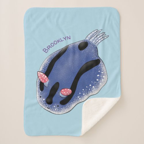 Cute happy blue nudibranch cartoon illustration  sherpa blanket