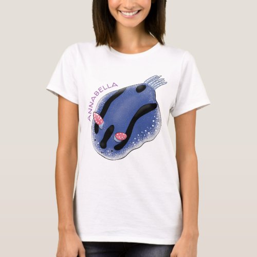 Cute happy blue nudibranch cartoon illustration T_Shirt