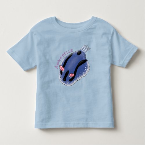 Cute happy blue nudibranch cartoon illustration toddler t_shirt