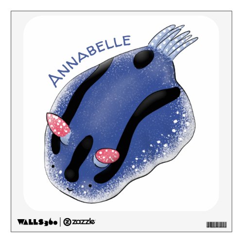 Cute happy blue nudibranch cartoon illustration wall decal
