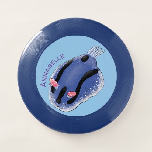Cute happy blue nudibranch cartoon illustration Wham_O frisbee