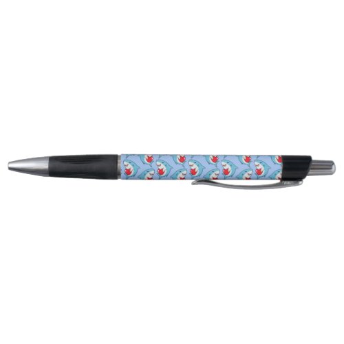 Cute Happy Blue Sharks Holding Red Hearts Pattern Pen