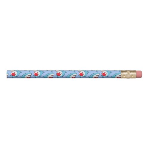 Cute Happy Blue Sharks Holding Red Hearts Pattern Pencil