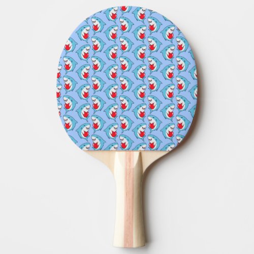 Cute Happy Blue Sharks Holding Red Hearts Pattern Ping Pong Paddle