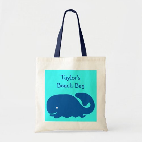 Cute Happy Blue Whale Beach Bag Kids Custom Name