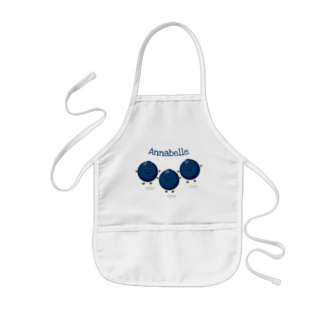 Cute happy blueberries cartoon illustration kids' apron (Front)