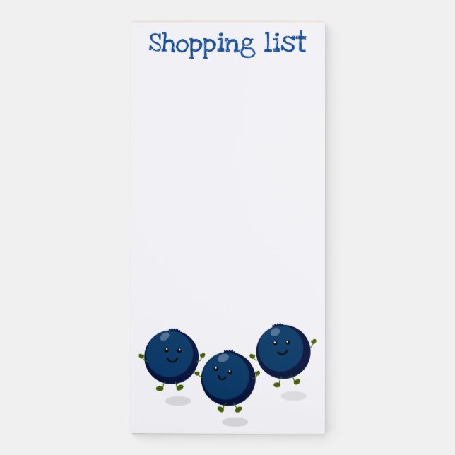 Cute  happy blueberries cartoon illustration magnetic notepad (Front)