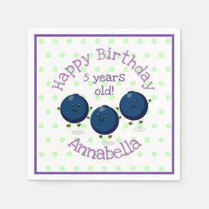 Cute happy blueberries cartoon illustration napkins
