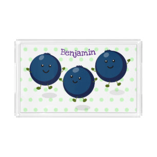 Cute happy blueberries purple cartoon illustration acrylic tray