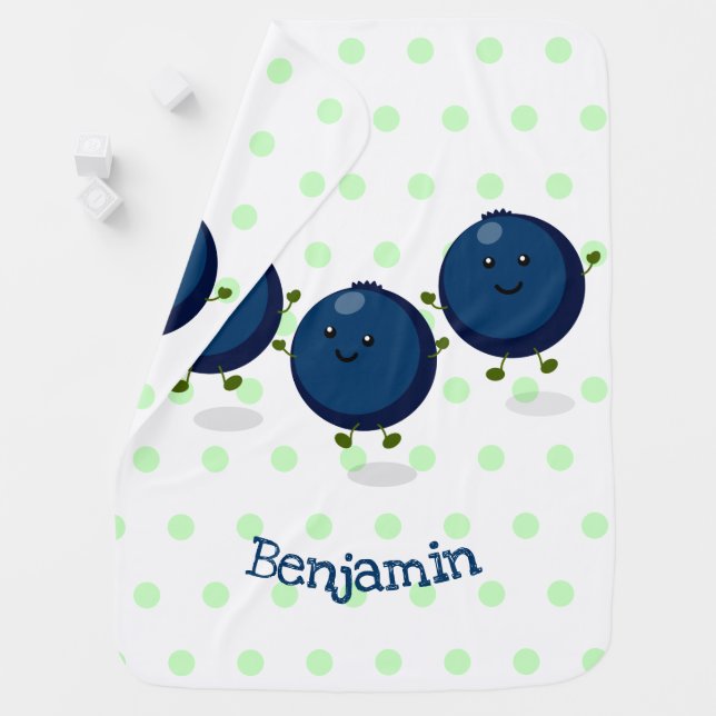 Cute happy blueberries purple cartoon illustration baby blanket (In Situ)