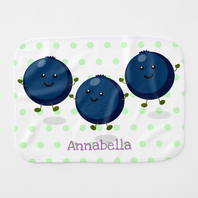 Cute happy blueberries purple cartoon illustration baby burp cloth (Front Horizontal)