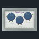 Cute happy blueberries purple cartoon illustration belt buckle<br><div class="desc">Blueberries are cute! Our happy cartoon berries are just waiting to brighten up your day!</div>