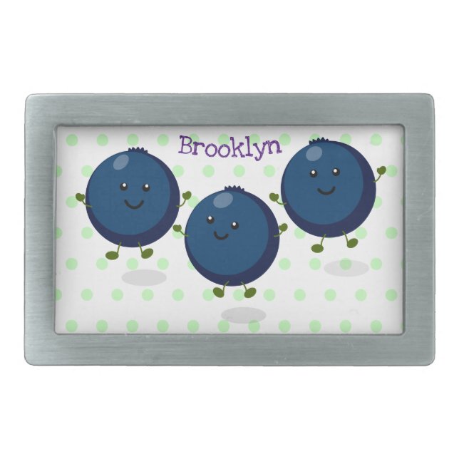 Cute happy blueberries purple cartoon illustration belt buckle (Front)
