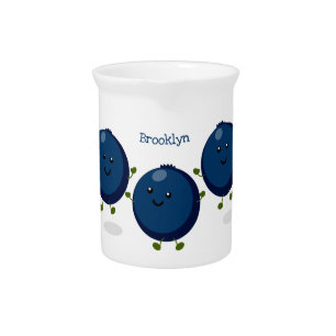 Cute happy blueberries purple cartoon illustration beverage pitcher