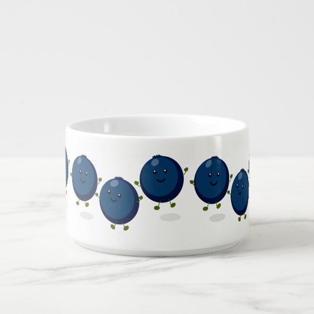 Cute happy blueberries purple cartoon illustration bowl (Center)