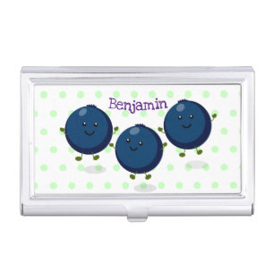 Cute happy blueberries purple cartoon illustration business card case