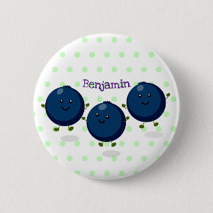 Cute happy blueberries purple cartoon illustration button