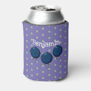 Cute happy blueberries purple cartoon illustration can cooler
