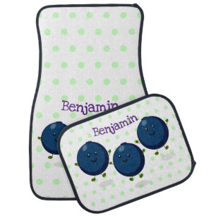 Cute happy blueberries purple cartoon illustration car floor mat