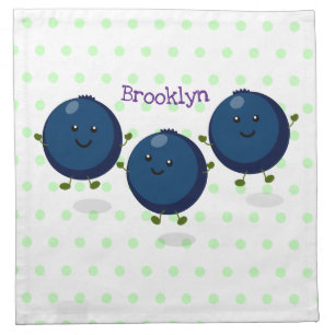 Cute happy blueberries purple cartoon illustration cloth napkin