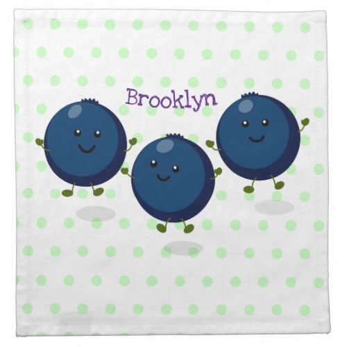 Cute happy blueberries purple cartoon illustration cloth napkin