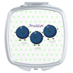 Cute happy blueberries purple cartoon illustration compact mirror