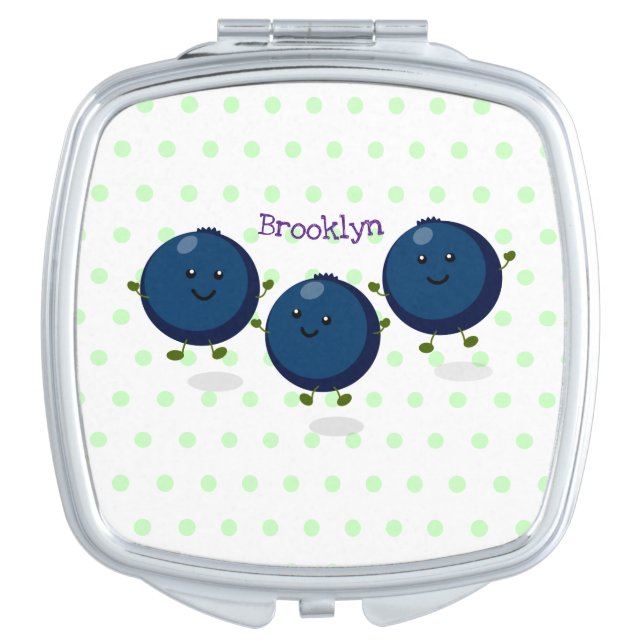 Cute happy blueberries purple cartoon illustration compact mirror (Front)