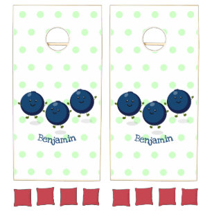 Cute happy blueberries purple cartoon illustration cornhole set