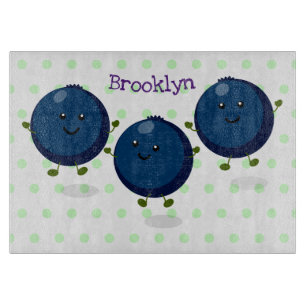 Cute happy blueberries purple cartoon illustration cutting board