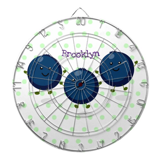 Cute happy blueberries purple cartoon illustration dart board (Front)