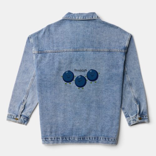 Cute happy blueberries purple cartoon illustration denim jacket