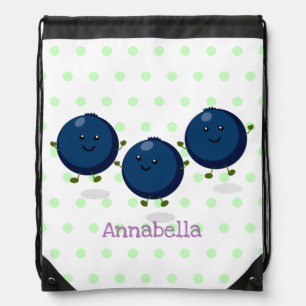 Cute happy blueberries purple cartoon illustration drawstring bag