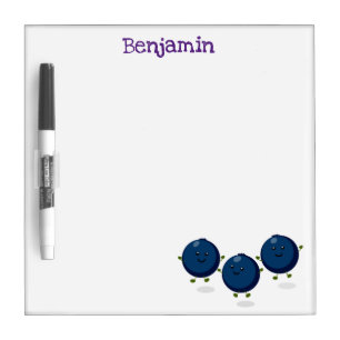Cute happy blueberries purple cartoon illustration dry erase board