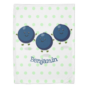 Cute happy blueberries purple cartoon illustration duvet cover